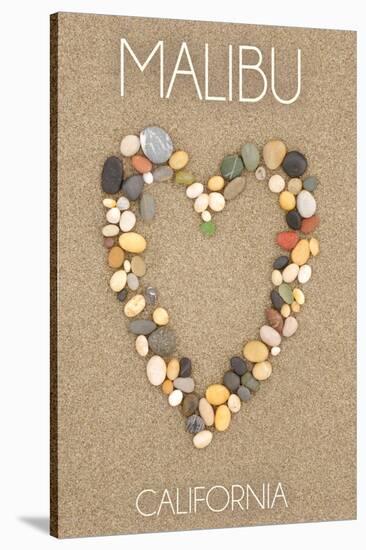 Malibu, California - Stone Heart on Sand-Lantern Press-Stretched Canvas