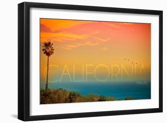 Malibu, California - Sunset and Birds-Lantern Press-Framed Art Print