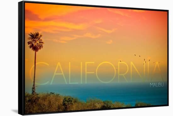 Malibu, California - Sunset and Birds-Lantern Press-Framed Stretched Canvas