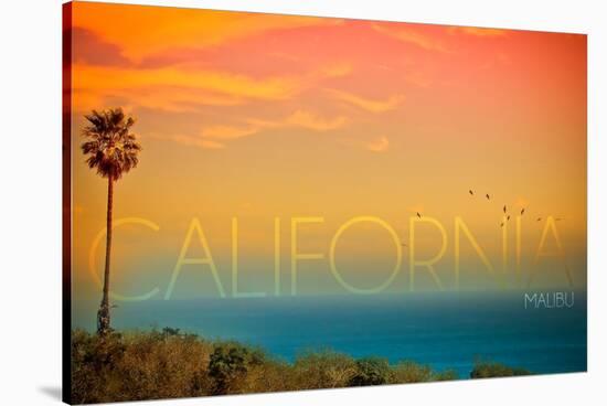 Malibu, California - Sunset and Birds-Lantern Press-Stretched Canvas