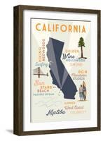 Malibu, California - Typography and Icons-Lantern Press-Framed Art Print