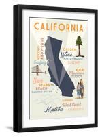 Malibu, California - Typography and Icons-Lantern Press-Framed Art Print