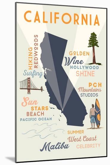 Malibu, California - Typography and Icons-Lantern Press-Mounted Art Print