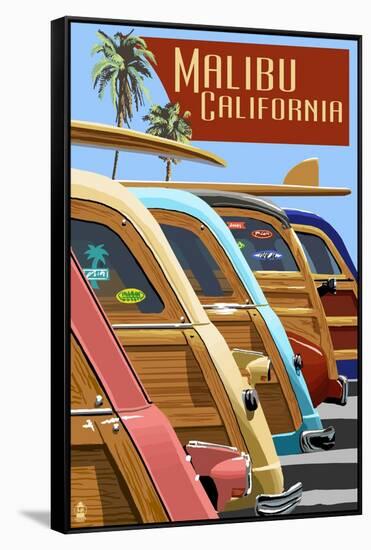 Malibu, California - Woodies Lined Up-Lantern Press-Framed Stretched Canvas