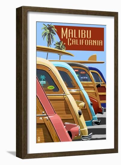 Malibu, California - Woodies Lined Up-Lantern Press-Framed Art Print