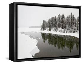 Malign River and Malign Lake in Winter, Jasper National Park, Alberta, Canada-James Hager-Framed Stretched Canvas