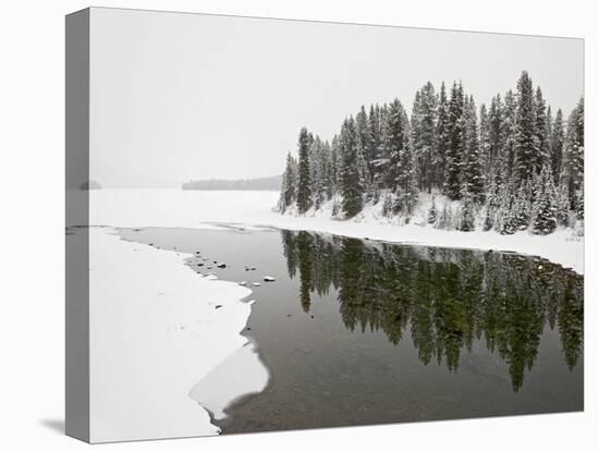 Malign River and Malign Lake in Winter, Jasper National Park, Alberta, Canada-James Hager-Stretched Canvas
