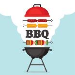 Bbq Party Background with Grill and Fire. Barbecue Poster. Flat Style, Vector Illustration.-Mallari-Art Print