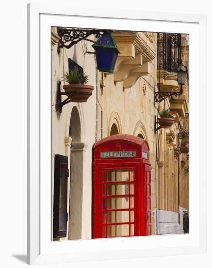 Malta, Gozo Island, Gharb, Village Square with Police Station and British Telephone Box-Walter Bibikow-Framed Photographic Print