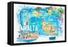 Malta Illustrated Island Travel Map with Roads and Highlights-M. Bleichner-Framed Stretched Canvas