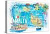 Malta Illustrated Island Travel Map with Roads and Highlights-M. Bleichner-Stretched Canvas