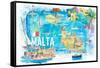 Malta Illustrated Island Travel Map with Roads and Highlights-M. Bleichner-Framed Stretched Canvas