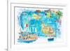 Malta Illustrated Island Travel Map with Roads and Highlights-M. Bleichner-Framed Art Print