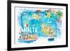 Malta Illustrated Island Travel Map with Roads and Highlights-M. Bleichner-Framed Art Print