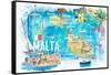Malta Illustrated Island Travel Map with Roads and Highlights-M. Bleichner-Framed Stretched Canvas