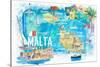 Malta Illustrated Island Travel Map with Roads and Highlights-M. Bleichner-Stretched Canvas