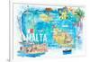 Malta Illustrated Island Travel Map with Roads and Highlights-M. Bleichner-Framed Art Print