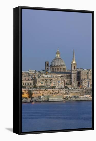 Malta, Valletta, historic skyline at Dusk-Rob Tilley-Framed Stretched Canvas