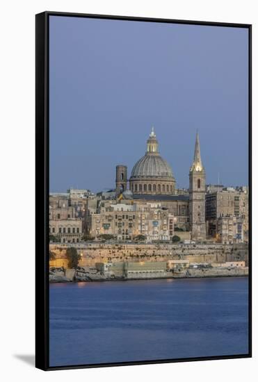 Malta, Valletta, historic skyline at Dusk-Rob Tilley-Framed Stretched Canvas