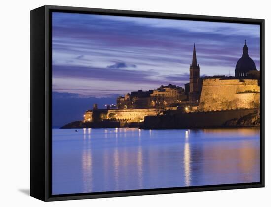 Malta, Valletta, Marsamxett Harbor and City Walls-Walter Bibikow-Framed Stretched Canvas