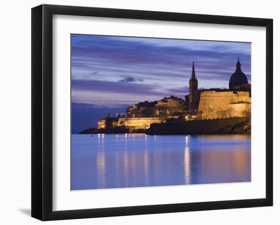 Malta, Valletta, Marsamxett Harbor and City Walls-Walter Bibikow-Framed Photographic Print