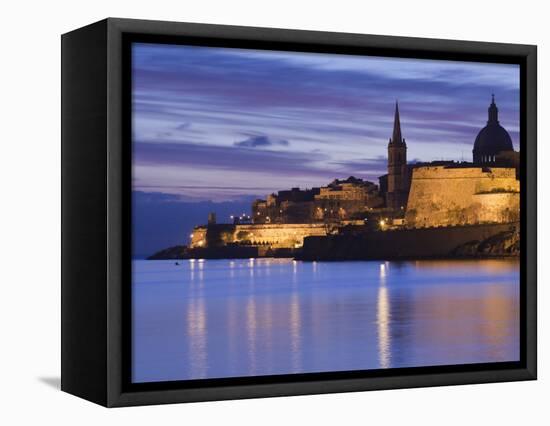 Malta, Valletta, Marsamxett Harbor and City Walls-Walter Bibikow-Framed Stretched Canvas