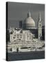 Malta, Valletta, Skyline with St; Paul's Anglican Cathedral and Carmelite Church from Sliema-Walter Bibikow-Stretched Canvas