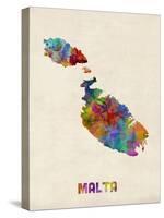 Malta Watercolor Map-Michael Tompsett-Stretched Canvas