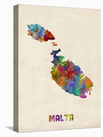 Malta Watercolor Map-Michael Tompsett-Stretched Canvas