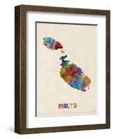 Malta Watercolor Map-Michael Tompsett-Framed Art Print