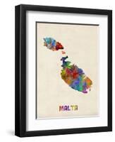 Malta Watercolor Map-Michael Tompsett-Framed Art Print