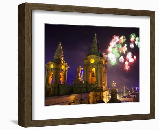 Malta, Zurrieq; During a Feast for the Patron Saint, a Firework Display-Ken Sciclina-Framed Photographic Print