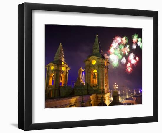 Malta, Zurrieq; During a Feast for the Patron Saint, a Firework Display-Ken Sciclina-Framed Photographic Print