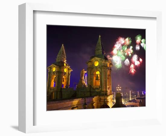 Malta, Zurrieq; During a Feast for the Patron Saint, a Firework Display-Ken Sciclina-Framed Photographic Print