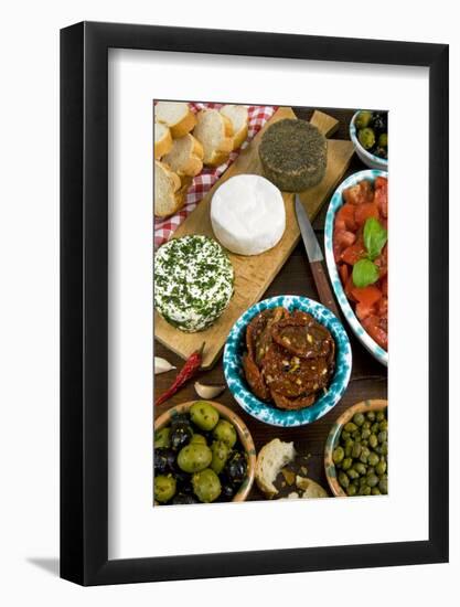 Maltese Appetizer Gbejniet, Capers, Tomatoes, Olives, Maltese Cuisine, Malta-Nico Tondini-Framed Photographic Print