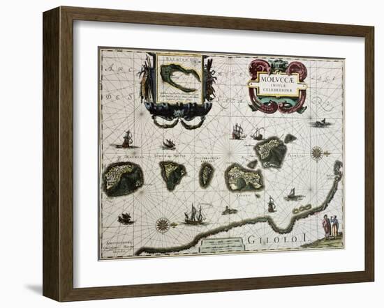 Maluku Island Old Map. Created By Willem Blaeu, Published In Amsterdam 1630-marzolino-Framed Art Print