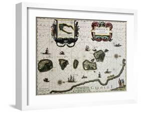 Maluku Island Old Map. Created By Willem Blaeu, Published In Amsterdam 1630-marzolino-Framed Art Print