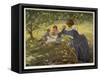 Mama Sits Reading Her Book While the Children and Dog Play at a Tea-Party on the Lawn-null-Framed Stretched Canvas