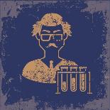 Scientist on Red Background,Poster Grunge Design-mamanamsai-Stretched Canvas