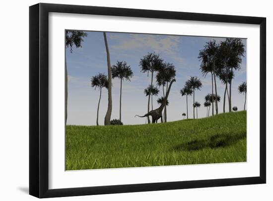 Mamenchisaurus Walking across a Grassy Field-null-Framed Art Print