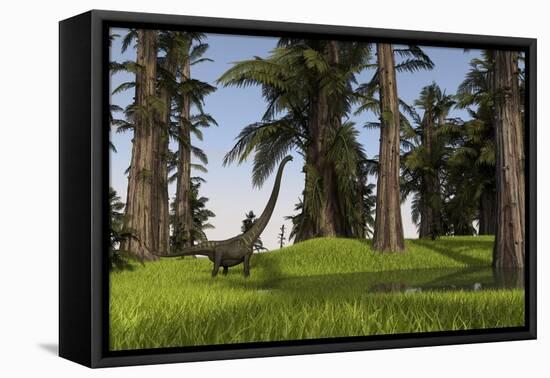 Mamenchisaurus Walking Along a Nearby Swamp-null-Framed Stretched Canvas