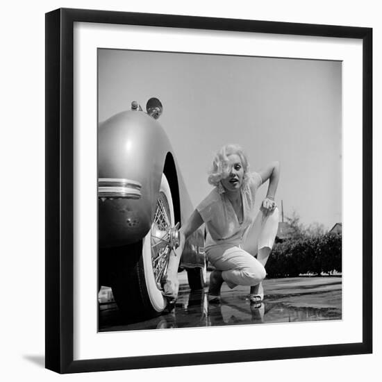 Mamie Van Doren Washing the Whitewall Tires on Her Jaguar-Loomis Dean-Framed Premium Photographic Print