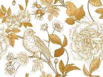 Exotic Flowers, Birds and Butterflies. Seamless Vector Floral Pattern in Style Vintage Luxury Fabri-mamita-Stretched Canvas