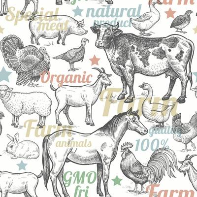 Pattern with Vintage Farm Animals