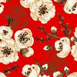 Vector Seamless Background. Wreaths of Garden Flowers and Skulls. Roses, Peonies. Design for Fabric-mamita-Art Print