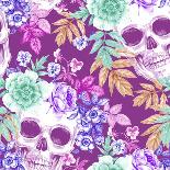 Vector Seamless Background. Wreaths of Garden Flowers and Skulls. Roses, Peonies. Design for Fabric-mamita-Art Print