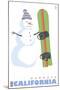 Mammoth, California, Snowman with Snowboard-Lantern Press-Mounted Art Print