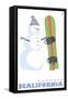 Mammoth, California, Snowman with Snowboard-Lantern Press-Framed Stretched Canvas
