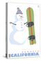 Mammoth, California, Snowman with Snowboard-Lantern Press-Stretched Canvas