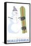 Mammoth, California, Snowman with Snowboard-Lantern Press-Framed Stretched Canvas